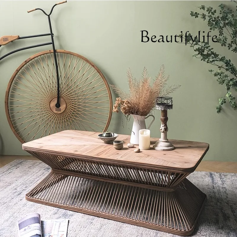 

Solid wood bamboo square creative small tea table living room sofa front bed and breakfast low table log Nordic wabi-**** wind c