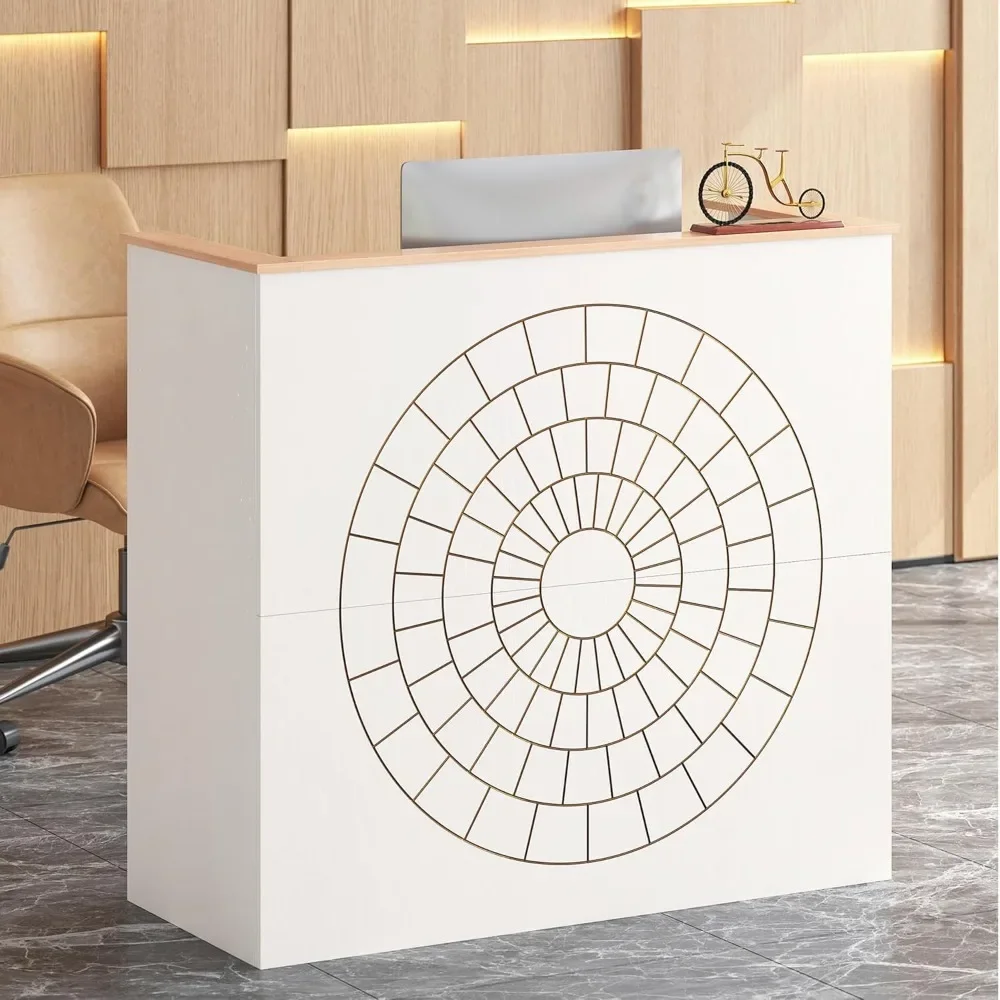 

Reception Desk with Counter, Modern Front Reception Room Table, 47 inch Retail Counter for Checkout, Lobby, Beauty Salon, Home O
