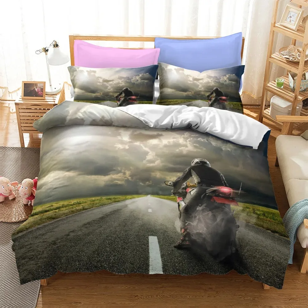 

Motorcycles Bedding Set Polyester Fashion Duvet Cover Twin Size Bedclothes with Pillowcases for Teens Bed Linen