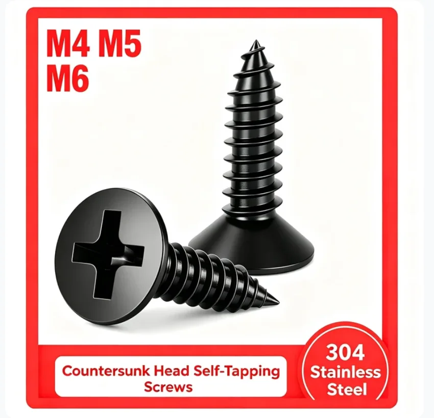 50-10pcs Black 304 Stainless Steel Cross Recessed Countersunk Flat Head Tapping Screws m4 m5 m6 screws set wall screws