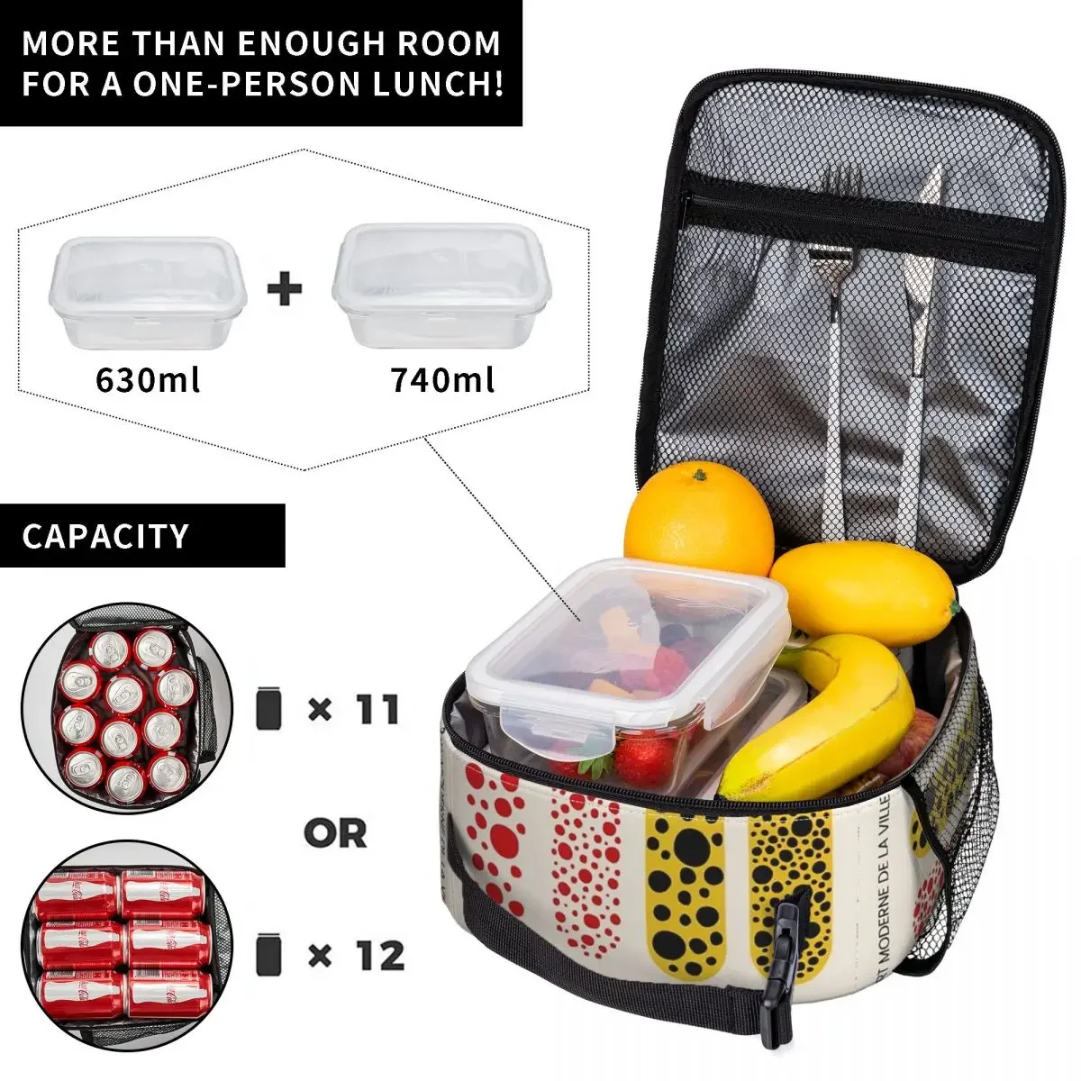 Insulated Lunch Bags Yayoi Kusama Abstract Art Product Storage Food Box Multifunction Thermal Cooler Bento Box For Outdoor