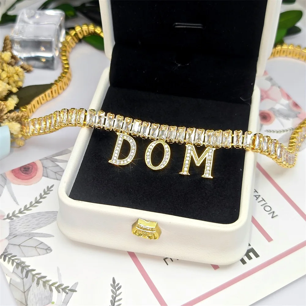 2023 Customize Wide Tennis Chain Necklace Luxury Zircon Personalize Name Initial Necklace For Women Party Jewelry Gifts