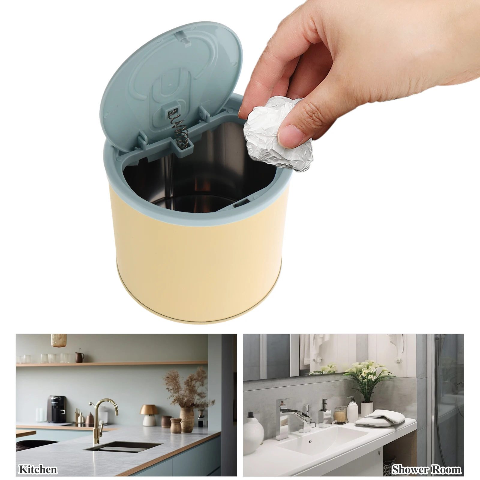 

Mini Trash Can Small Stainless Steel Spring Lid Desktop Wastebin Office Garbage Bin Bedroom Countertop Car Practical Design Easy