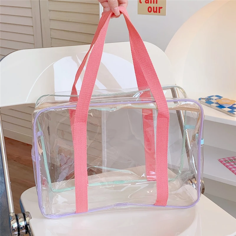 1 Pc Korean Style Women Clear Summer Beach Bag Waterproof Large Travel Zipper Shoulder Bag Female Washing Toiletry Bag Handbag