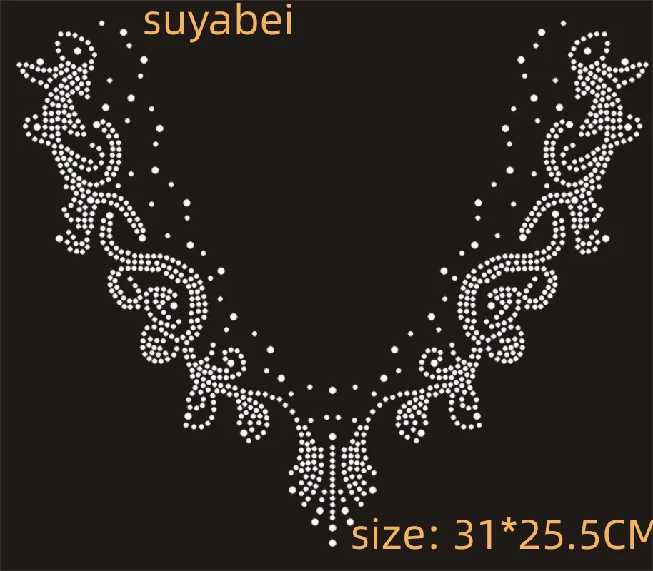 

Big Neckline Hot fix patches design hot fix rhinestone transfer motifs iron on crystal transfers design for sweater