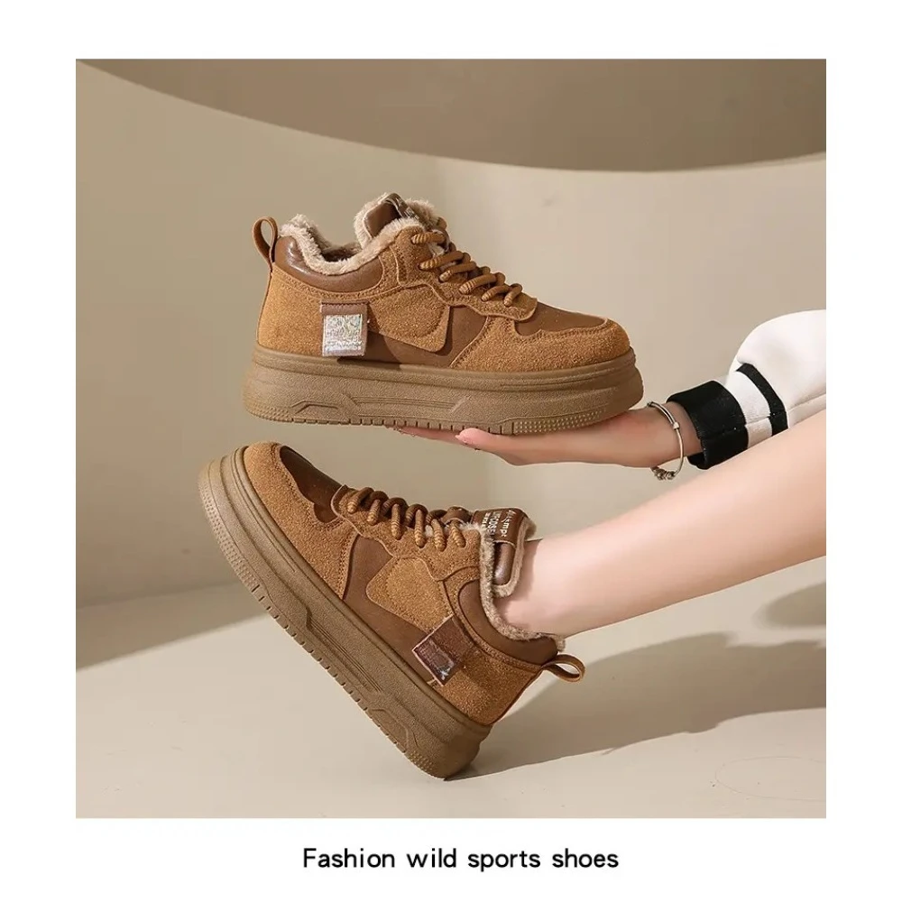 النساء الجلود جديد الخريف الربيع أحذية مشي غير رسمية أحذية رياضية مكتنزة الشتاء أفخم منصة عالية الرياضة أحذية التزلج امرأة