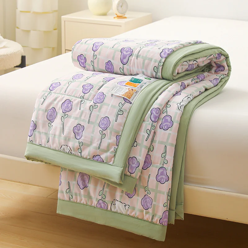 Summer Blanket Breathable Sofa Office Print Quilts Air Condition Quilt Thin Comforter Washed Cotton Antibacterial Soybean Quilt