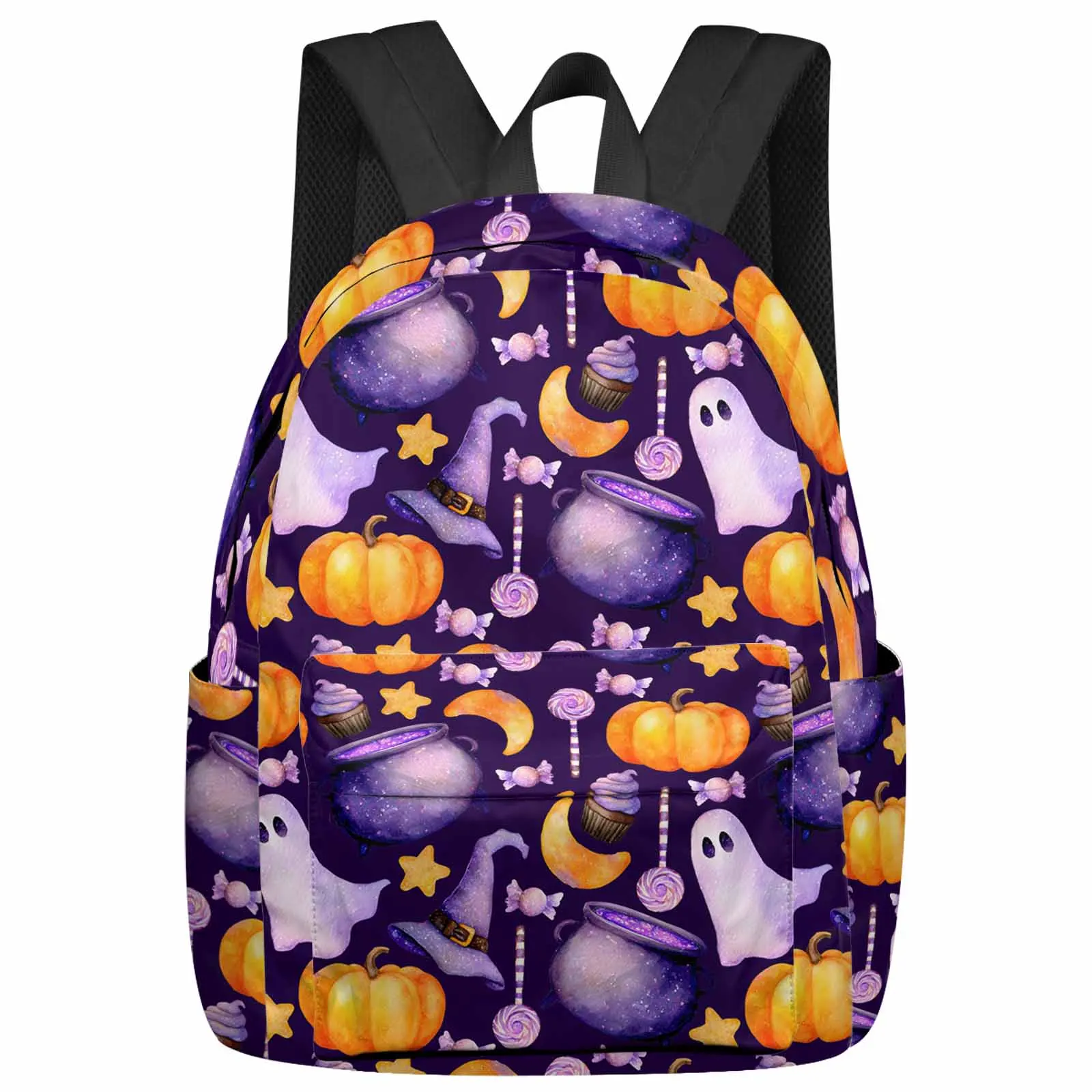 

Purple Magic Hat Pumpkin Ghost Backpacks Teenagers Student School Bags Men Women Travel Mochila