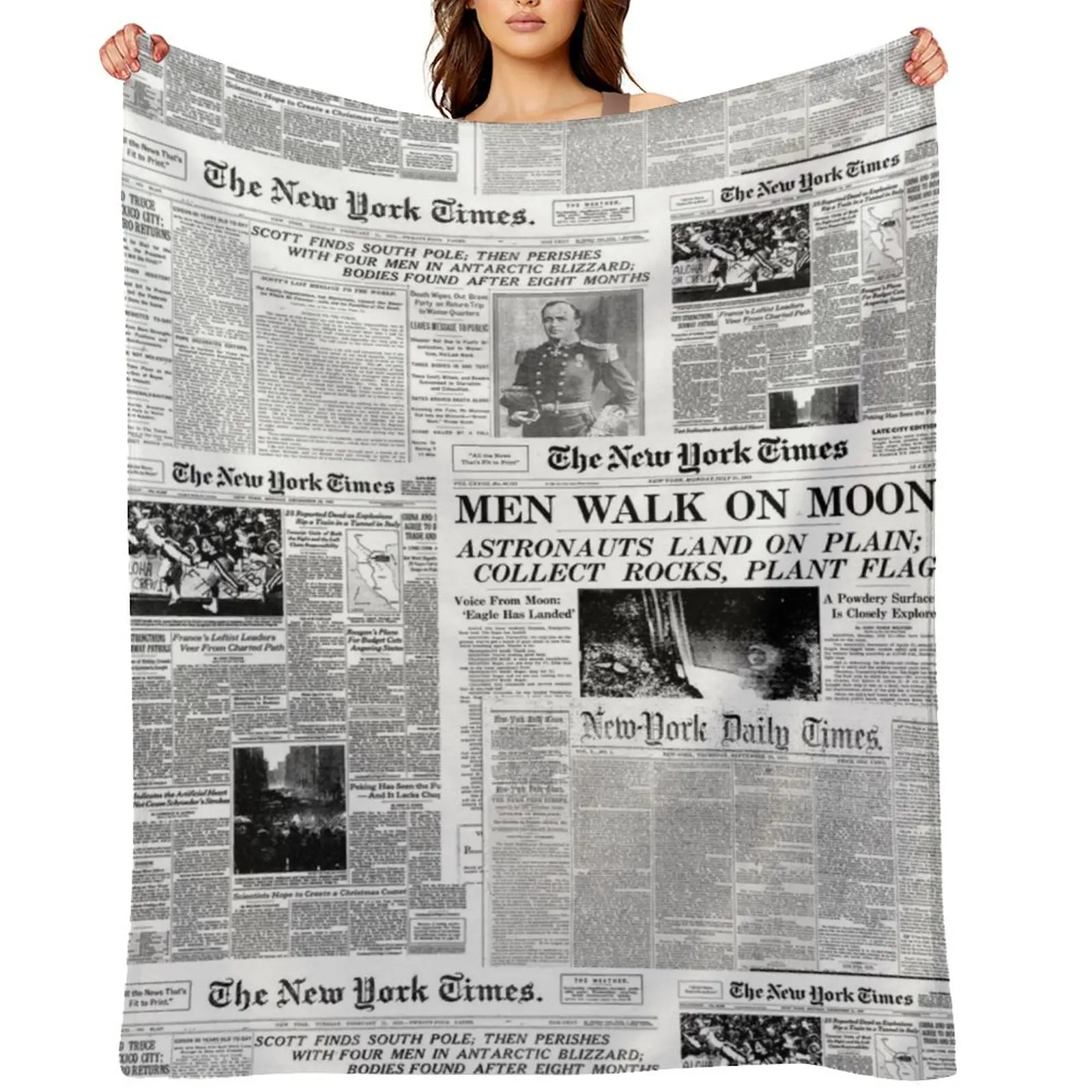 

Newspaper print [white] Throw Blanket Beautifuls Decoratives Luxury Brand Thin Blankets