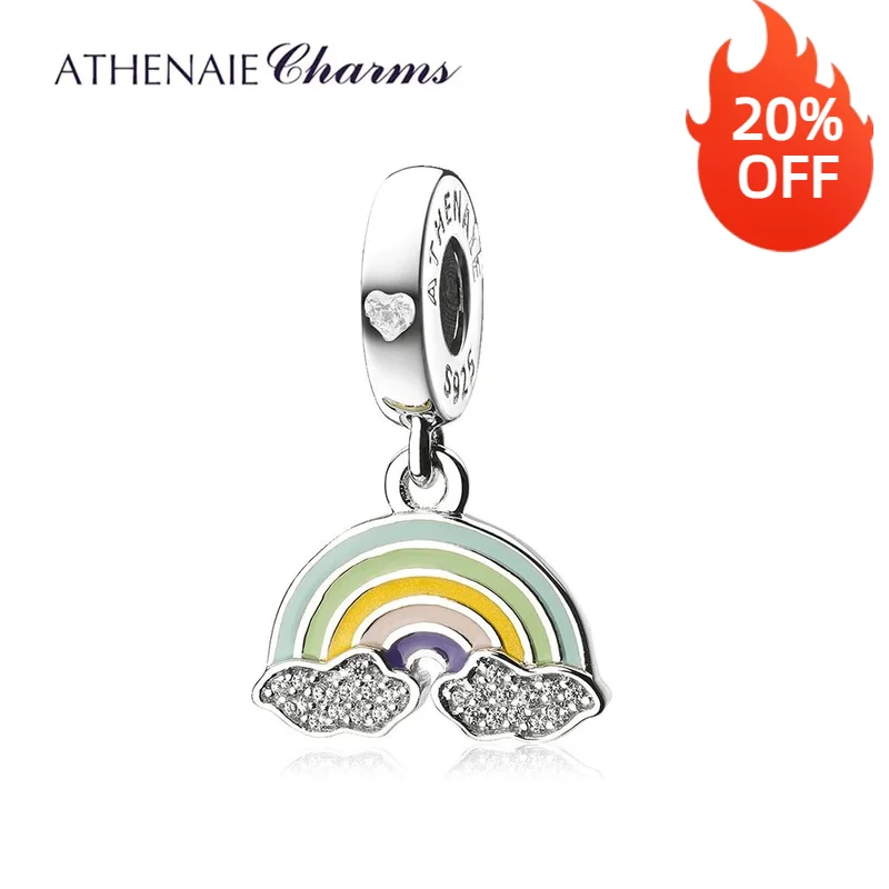 

ATHENAIE 925 Sterling Silver Original Pendant Charm Colorful Enamel Rainbow Clear CZ Clouds Dangle Charms for Bracelet Necklace