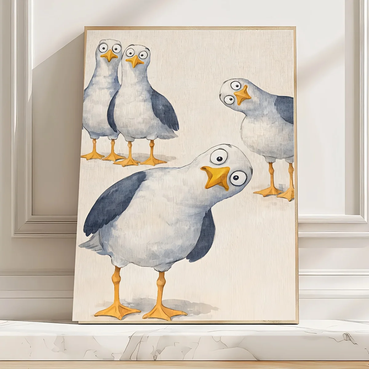 Frameless Fun Seagull Poster Cute Birds Canvas Painting Creative Wall Art Living Room Bedroom Bathroom Corridor Decoration