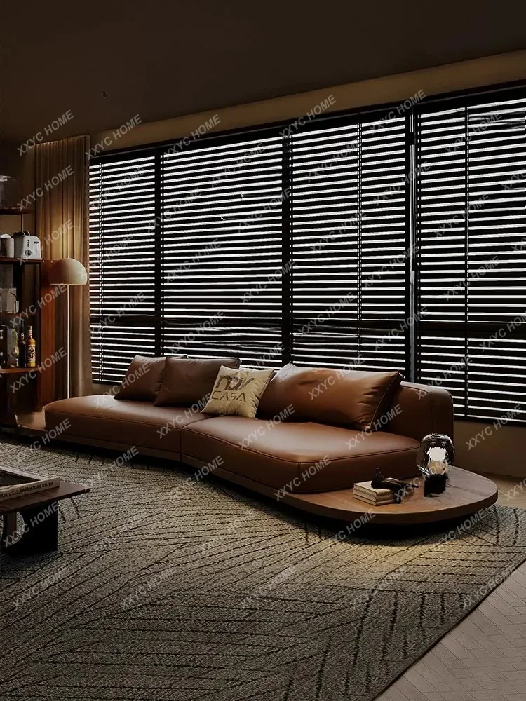 Retro style leather sofa design floor special-shaped corner wabi sabi living room
