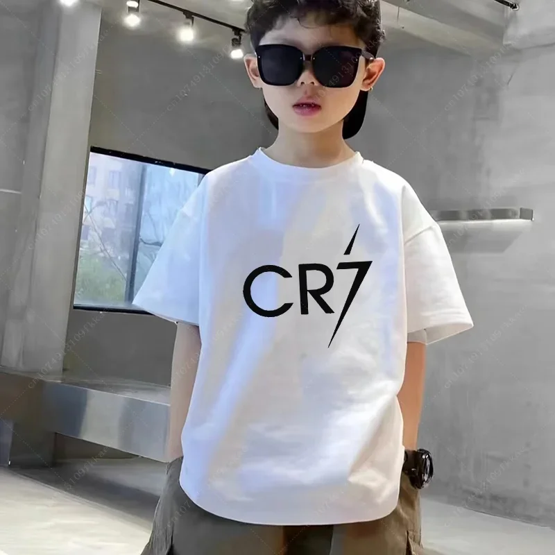 Fashion Football Star Printed Children's Clothing Kids Summer Short-sleeved Boys Girls Black Cotton T-shirt Sportswear Tops Tee