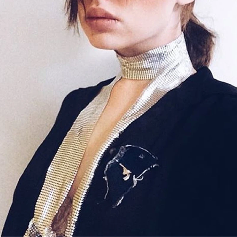 Fashion Metal Sequins Scarf Necklace Accessories Long Neck Stitching Alloy Collars With A Wide Range Of Clothing Collocation