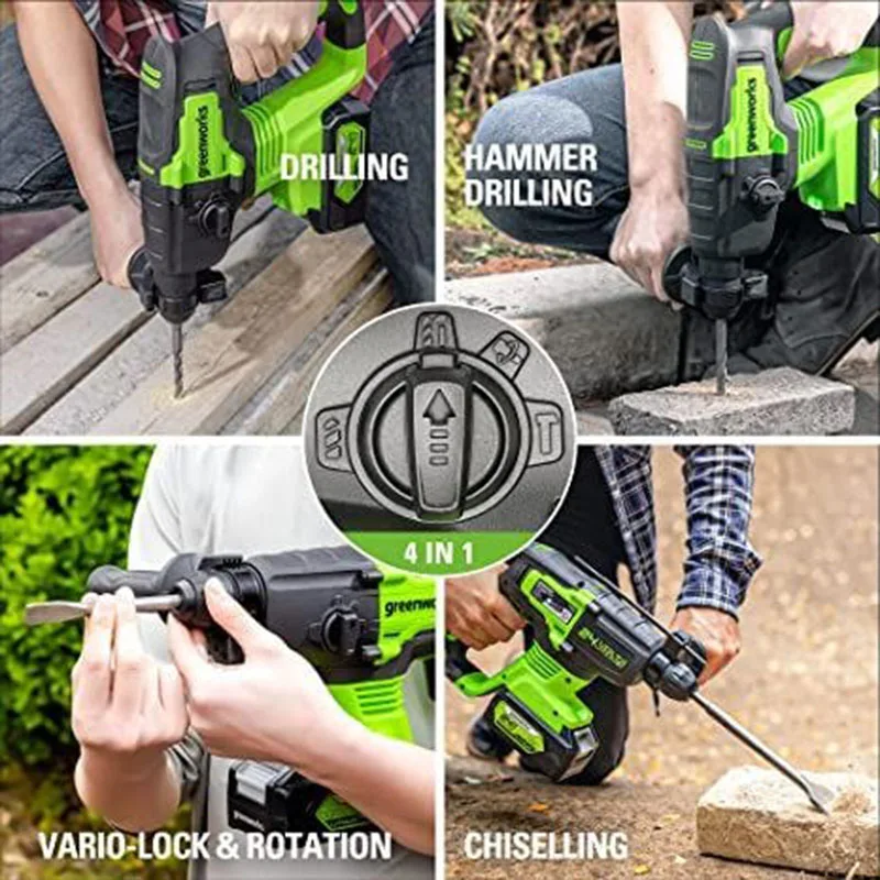 Greenworks G24HD Brushless มอเตอร์โรตารี่24V SDS-PLUS 4โหมด R สำหรับเจาะค้อน,เจาะค้อน,Chisel