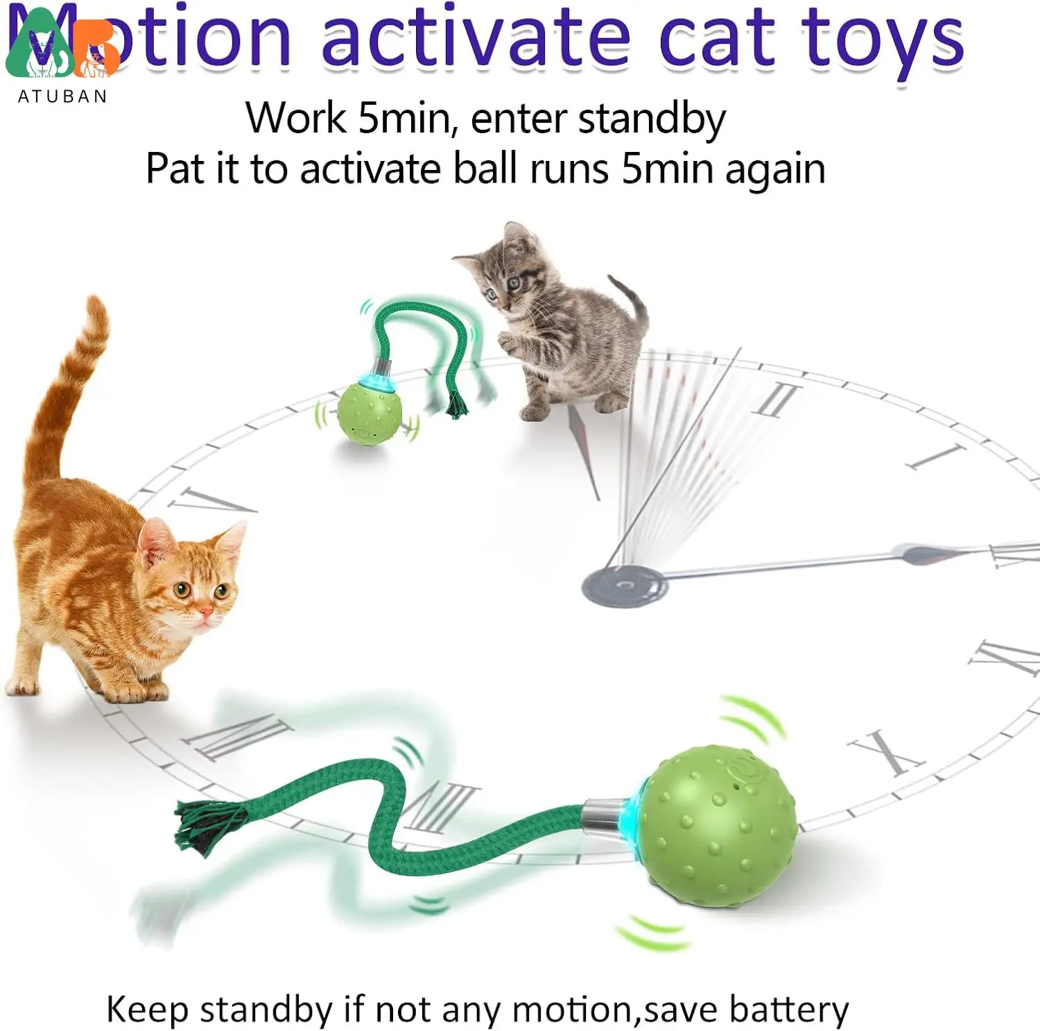 Interactive Cat Toys Ball, Motion Activate Electric Cat Toy, Automatic Pet Exercise Toys, Simulate Bird Calls, USB Rechargeable