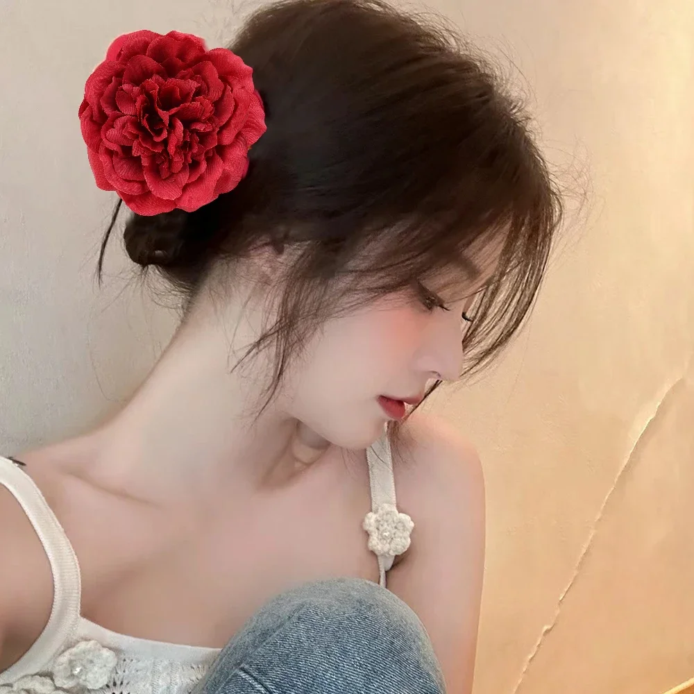 Neue Mode Große Größe Haar Klaue Stoff Rose Französisch Haar Clip Schwarz Wein Rot Festival Zubehör Haarnadel Mode Haar Krabben – Detail 6