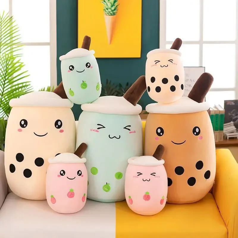 Cute Stuffed Boba Plush Bubble Tea Real-life Bubo Food Milk Cup Plushie Pillow Soft Kawaii Plush Toys Gifts for Kids Adult 24CM