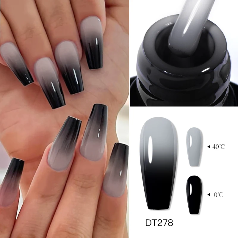 MEET ACROSS 3pcs Thermal Gel Nail Polish Set 3 Layers Temperature Color Changing Gel Black Grey Soak Off UV LED Nail Art Vernis