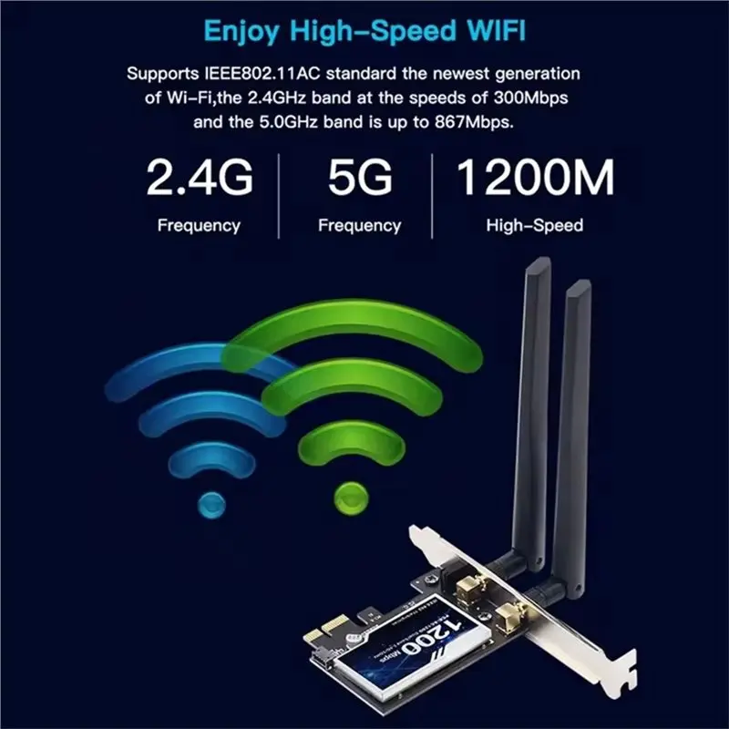 【Price Drop !!】AC1200 RTL8822CE Wifi Card 2.4Ghz / 5Ghz Dual Band Bluetooth 5.1 Wireless Network Adapter Card For PC Laptop Desk