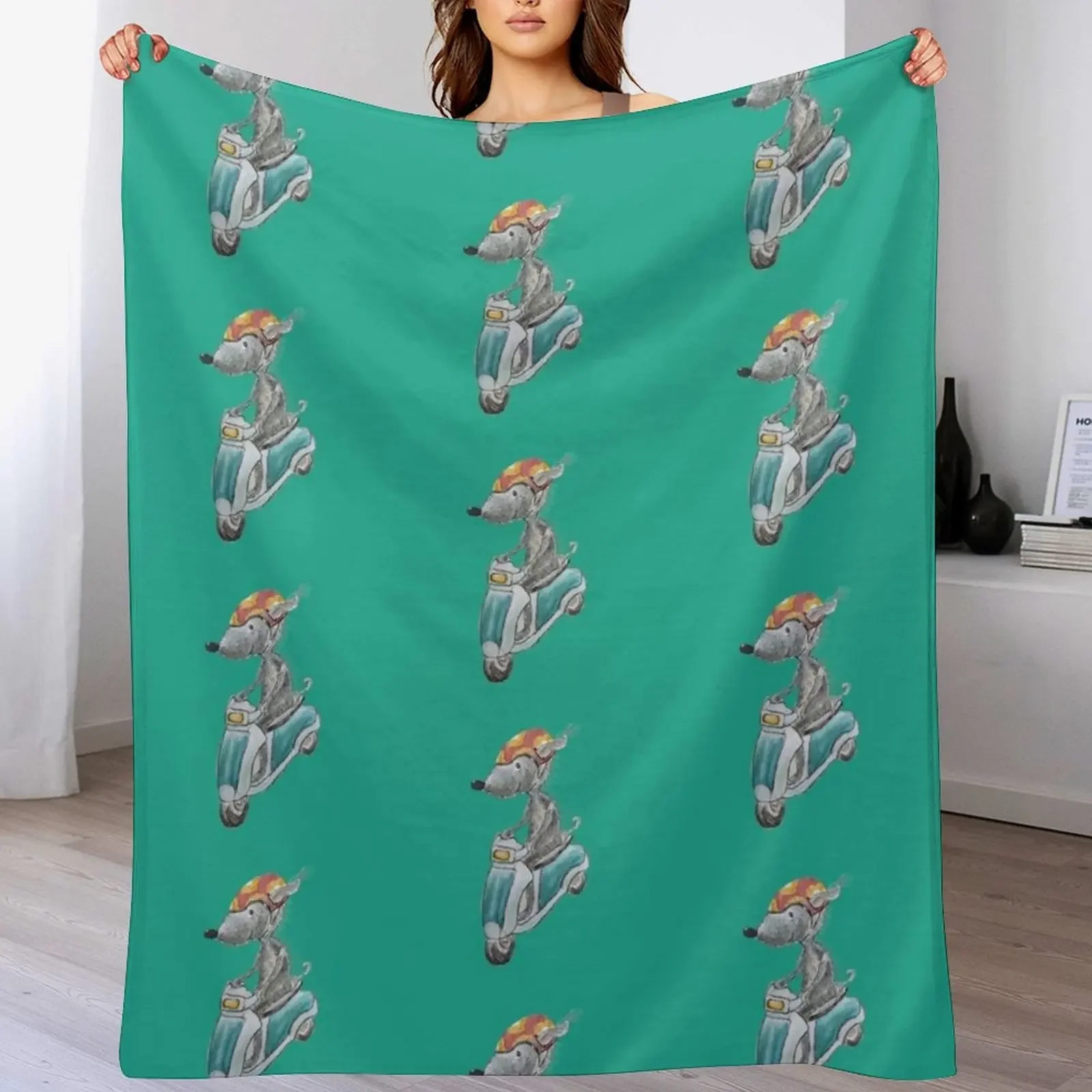 Dog Riding a Moped, Bedlington Terrier on a Motorbike Throw Blanket Soft Plush Blanket as Housewarming Gift