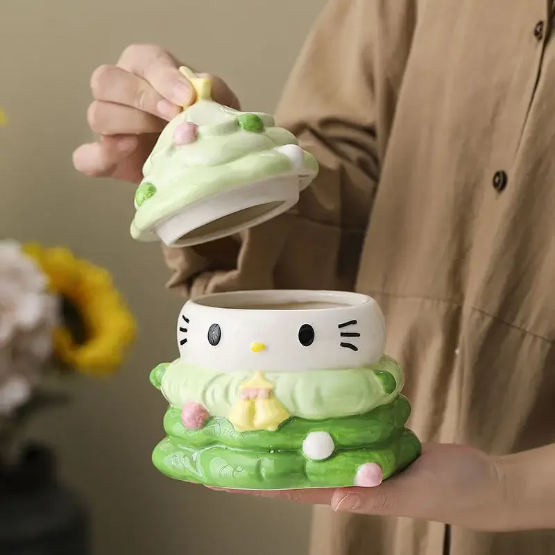 애니메이션 크리스마스 스타일 헬로 키티 그림 사탕 저장 용기 상자 만화 세라믹 데스크탑 모델 장식품 생일 선물 장난감