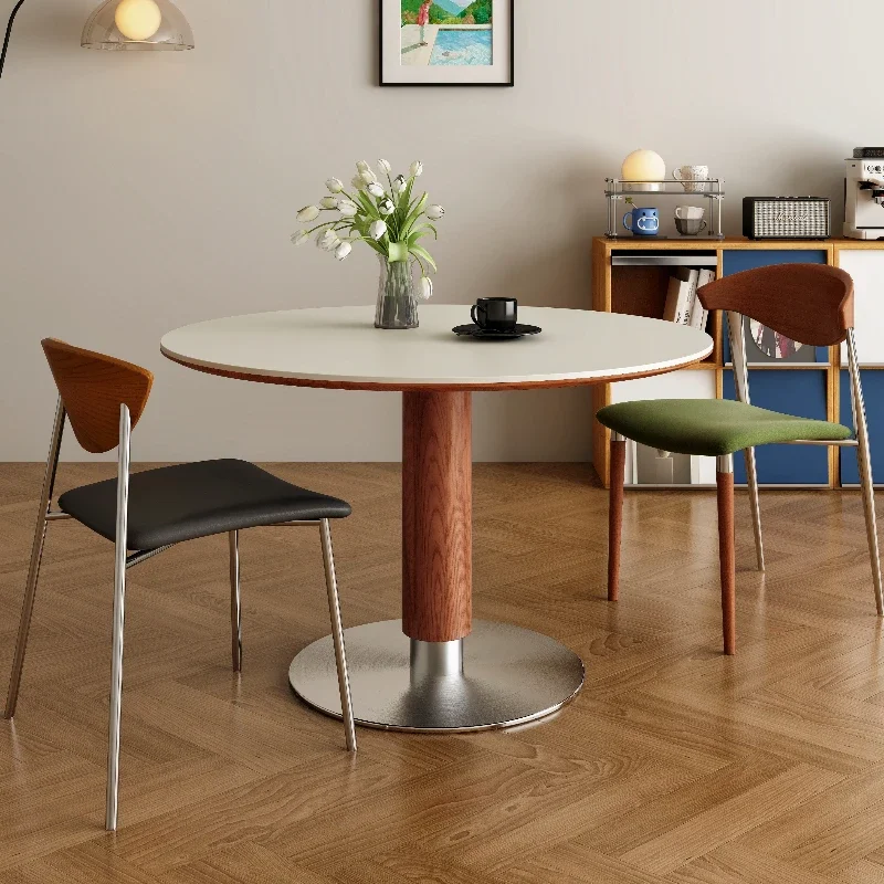 

Medieval dining table Via round table household small apartment solid wood leg rock slab dining table