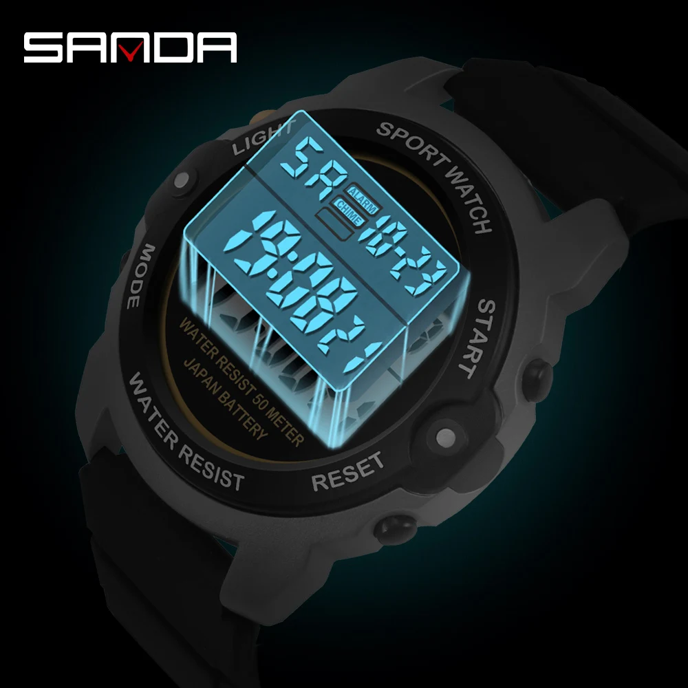 SANDA Fashion Casual Women's Watch Silicone Strap Waterproof LED Lady Digital Wristwatch Date Sport Chronograph Female Clock