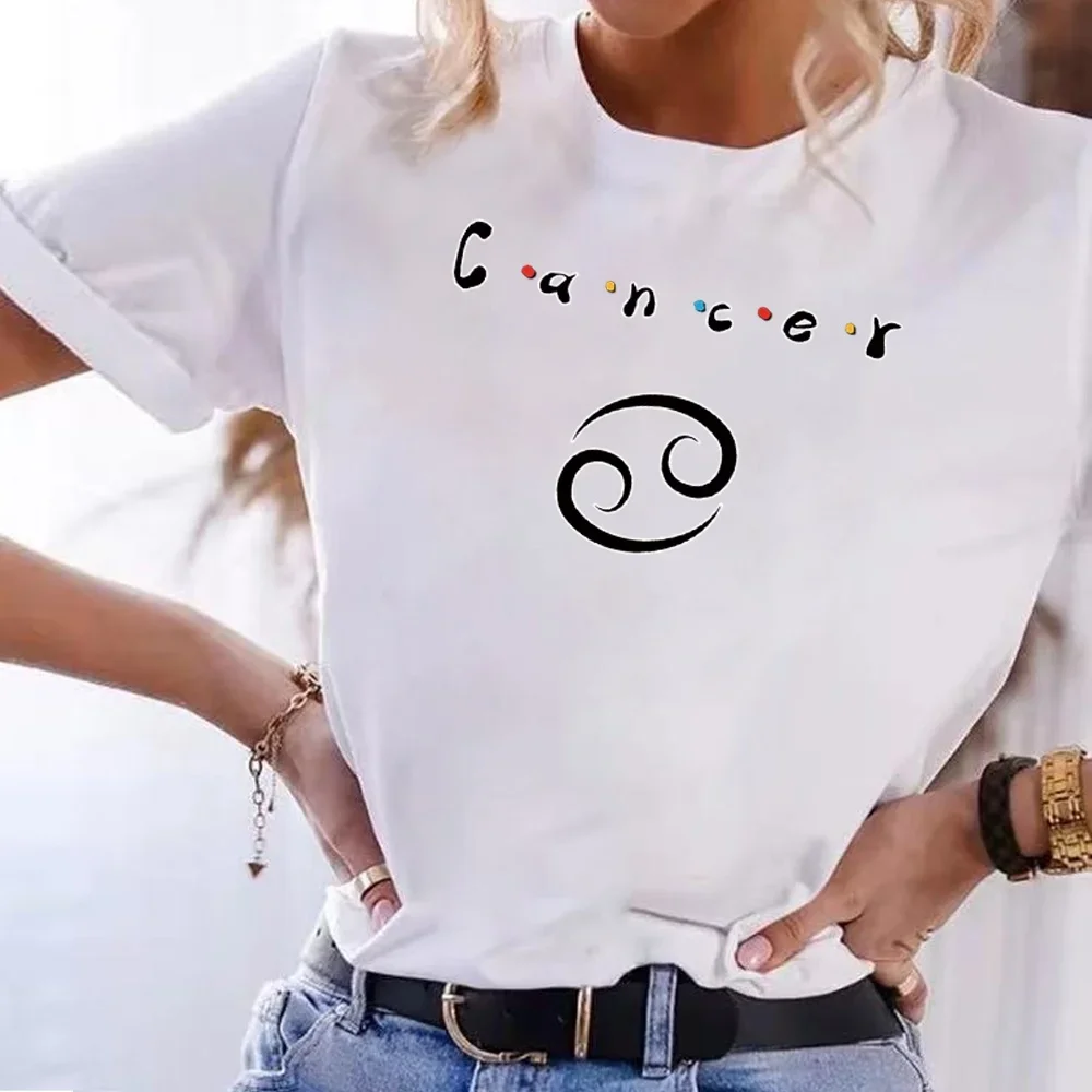 Women T Shirt  Short Sleeve Casual Loose Constellation Printed Fashion O-neck Tee Top Female Graphic T-shirt Streetwear Clothing