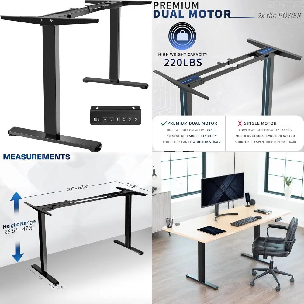 

Sturdy Dual Motor Electric Desk, 220 lbs Capacity, 85'' x 43'' Top, Adjustable Height, Black