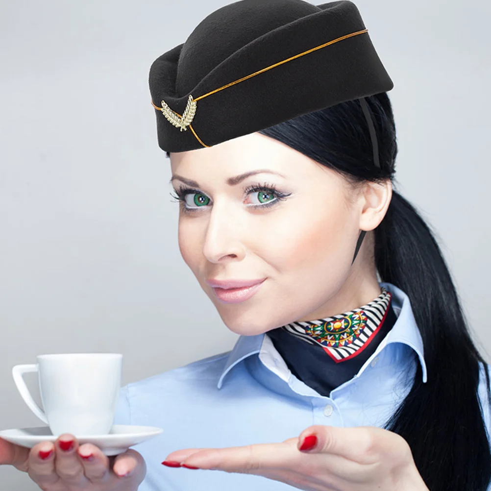 

2 Pcs Hair Travel Stewardess Pillbox Hat Woolen Airline Attendant Flight Costume Women