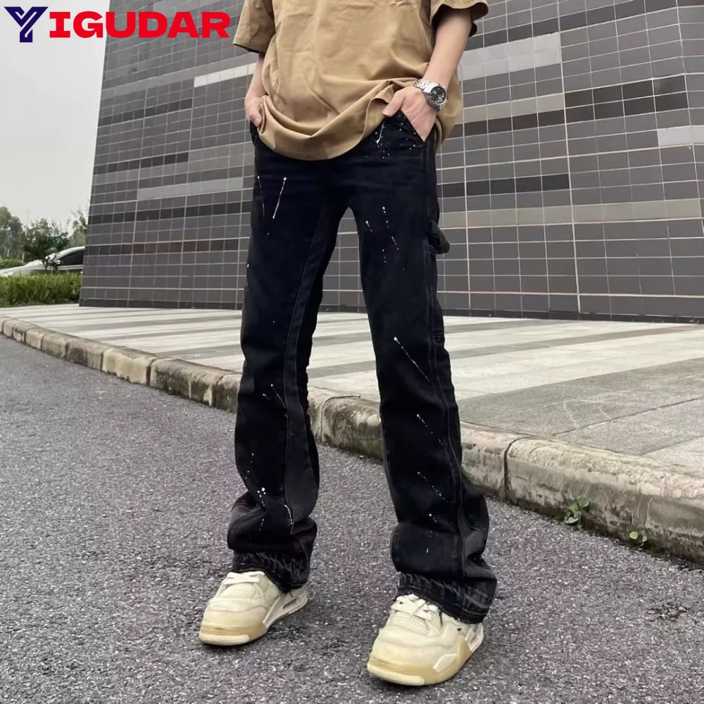 

men jeans Elastic Waist Flare Pants Men Loose Wide Leg Casual Suit Pants Streetwear Trumpet Trousers y2k pantalones hombre