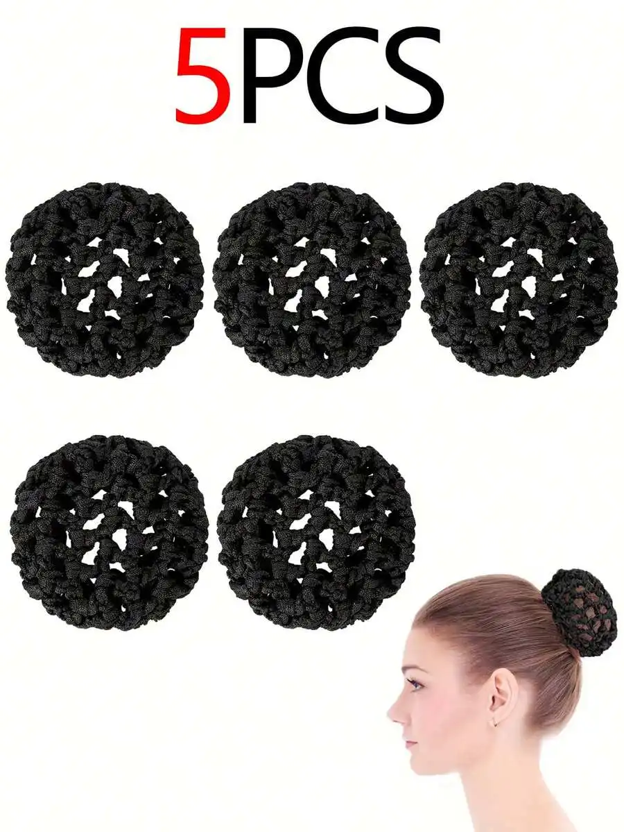 

5pcs Thick Black Hairnets High Elasticity Dense Mesh For Professional Use In Airlines, Healthcare, Hospitality