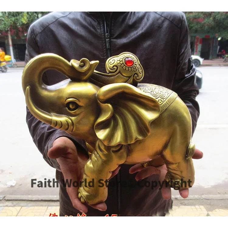 2025 --LARGE -HOME office SHOP Business ART Money Drawing GOOD LUCK Mascot # India Thailand FU Elephant FENG SHUI Brass statue