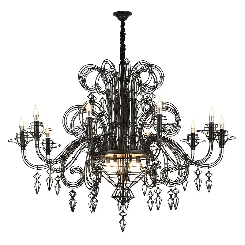 Vintage living room chandelier creative designer villa stairs empty American iron art decorative lamp