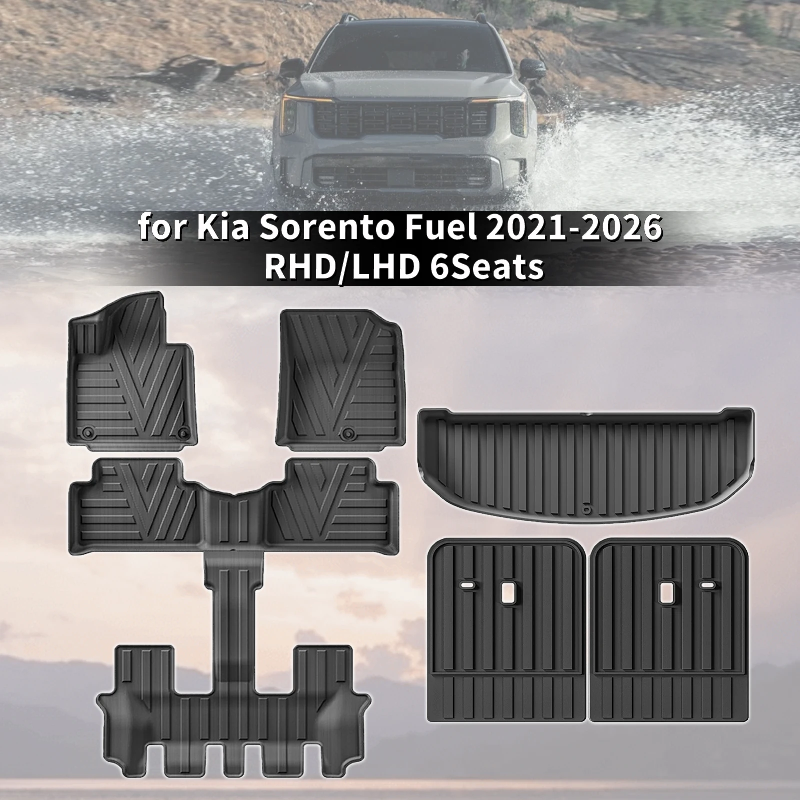 for Kia Sorento MQ4 Fuel 6Seats 2021-2023 2024 2025 2026 RHD LHD TPE Floor Mats Full Coverage Heavy Duty All Weather Accessories
