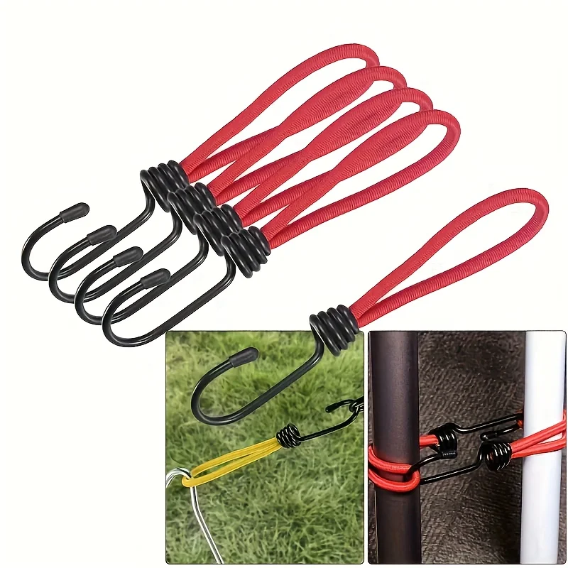 4pcs Heavy-Duty Elastic Bungee Cords with Iron Spiral Hooks, - Flexible Nylon for RV Camping, Tents, Tarps & Canopies - Durable