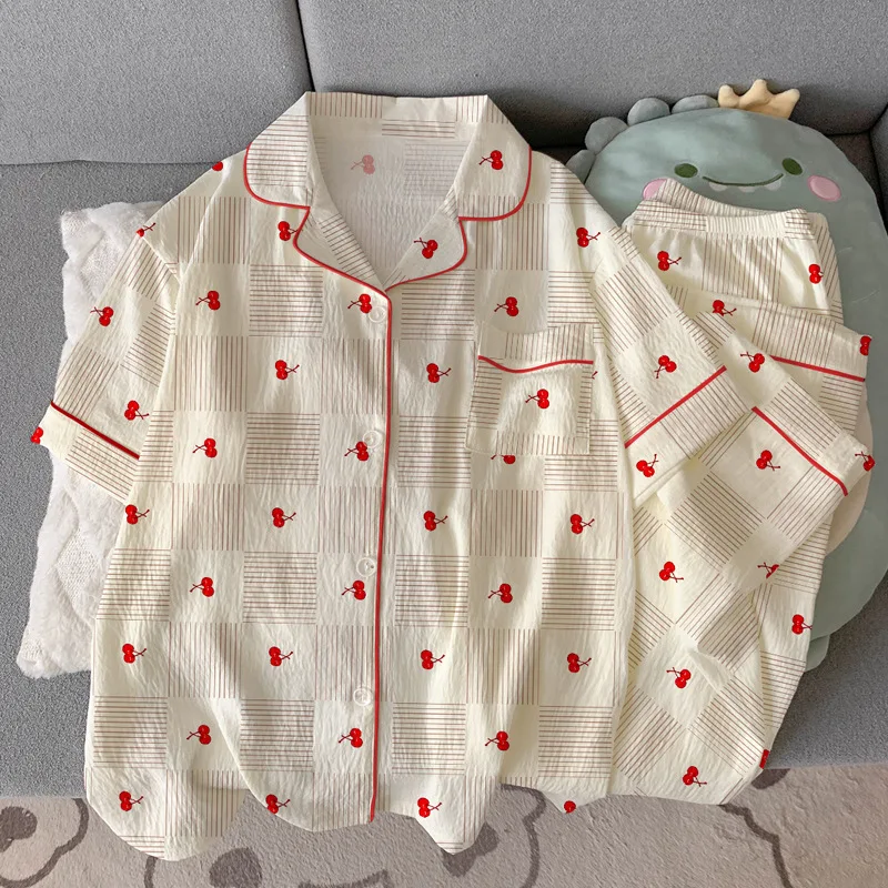 

Новый комплект женской домашней одежды Sweet Girl: летняя тонкая пижама из хлопка с коротким рукавом и длинными брюками, модный комплект для студенток