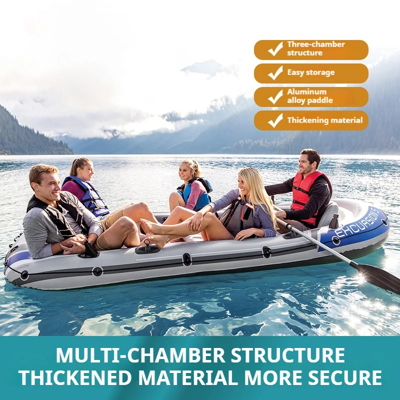 Heavy-Duty PVC Inflatable Boat 1-3 Person, Fishing/Rafting Dinghy w/Detachable Seats, Foldable Canoe Kayak for Rescue/Adventure