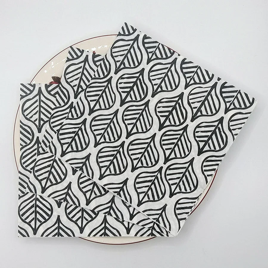 20pcs Modern Art Deco Napkins, Black Geometric Leaf Pattern on White, 2-Ply 33x33cm for Cocktail Party Wedding Table Decor - view 5