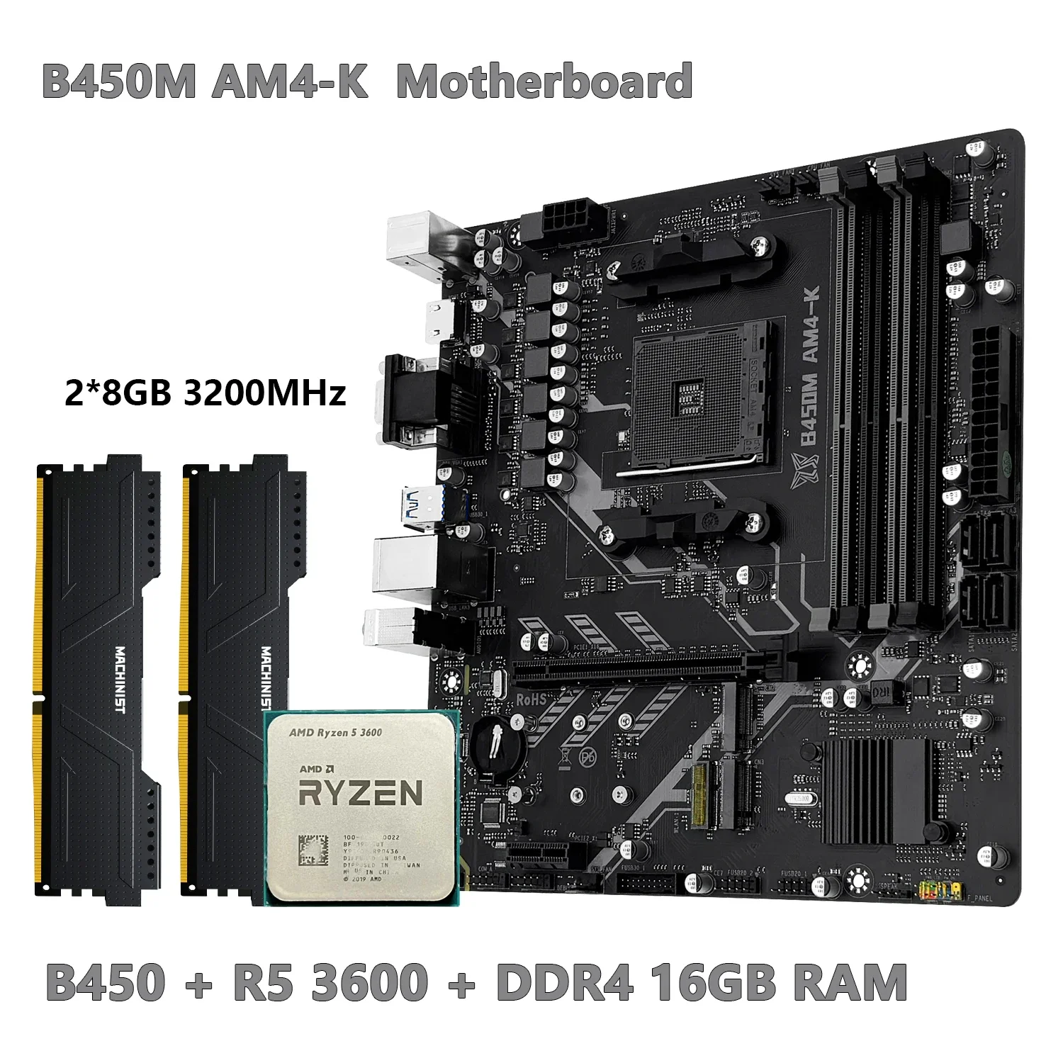 Strojník b450 B450M základní deska souprava sada AMD ryzen R5 3600 + DDR4 16gb 3200mhz beran (2*8gbmemory) NVME M.2