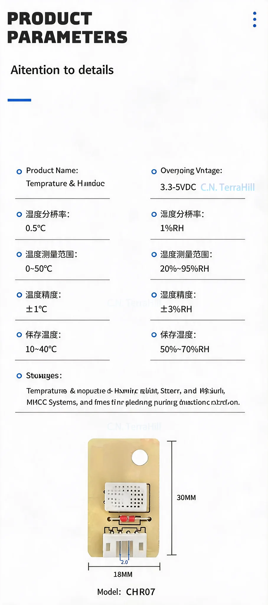 Temperature Humidity Sensor Module HIS06 CHR07 Replacement Probe for Environmental Monitoring HVAC Systems