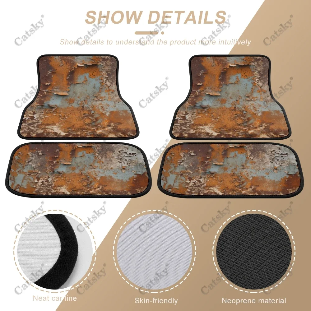 Rusty Metal Plate with Stained Auto Floor Mats Carpet, Customized Car Floor Mats All Weather Automotive Floor Pad for Stylish