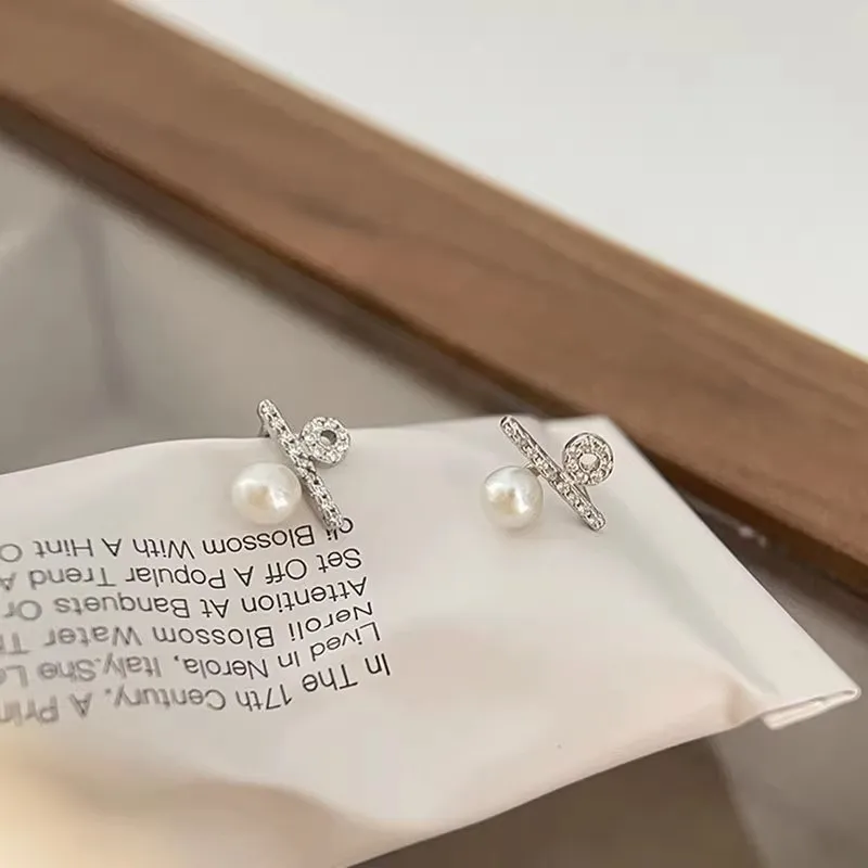 925 Sterling Silver Jewelry Women Fashion Percent Sign Pearl Stud Earrings Gift for Girls and Lady