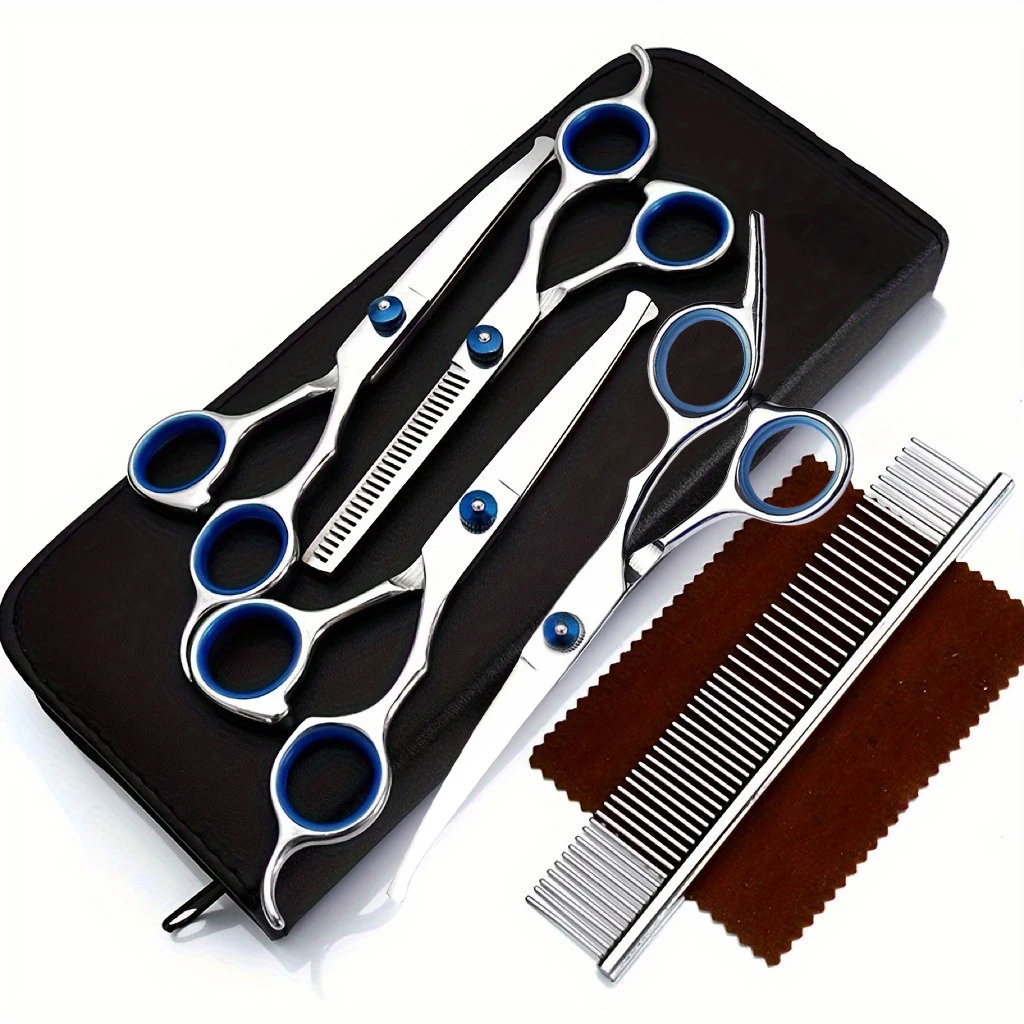 Professional Trimming Dog Beauty Scissors Set 5-in-1 Scissors With Safety Roundhead For Cutting Dog Hair Bending Sparse Scissor