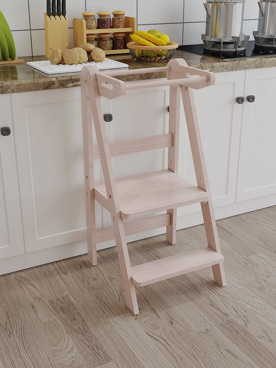 Foldable hand washing and stepping stool, washing steps, solid wood steps with armrest, anti slip