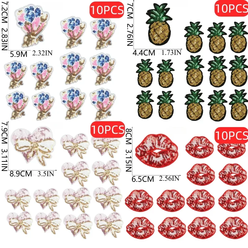 10/100PCS Wholesale  Lots of New Cherry Small Mouth Sequins Embroidery Set of PatchesBead Embroidery Flower Mark English Letters