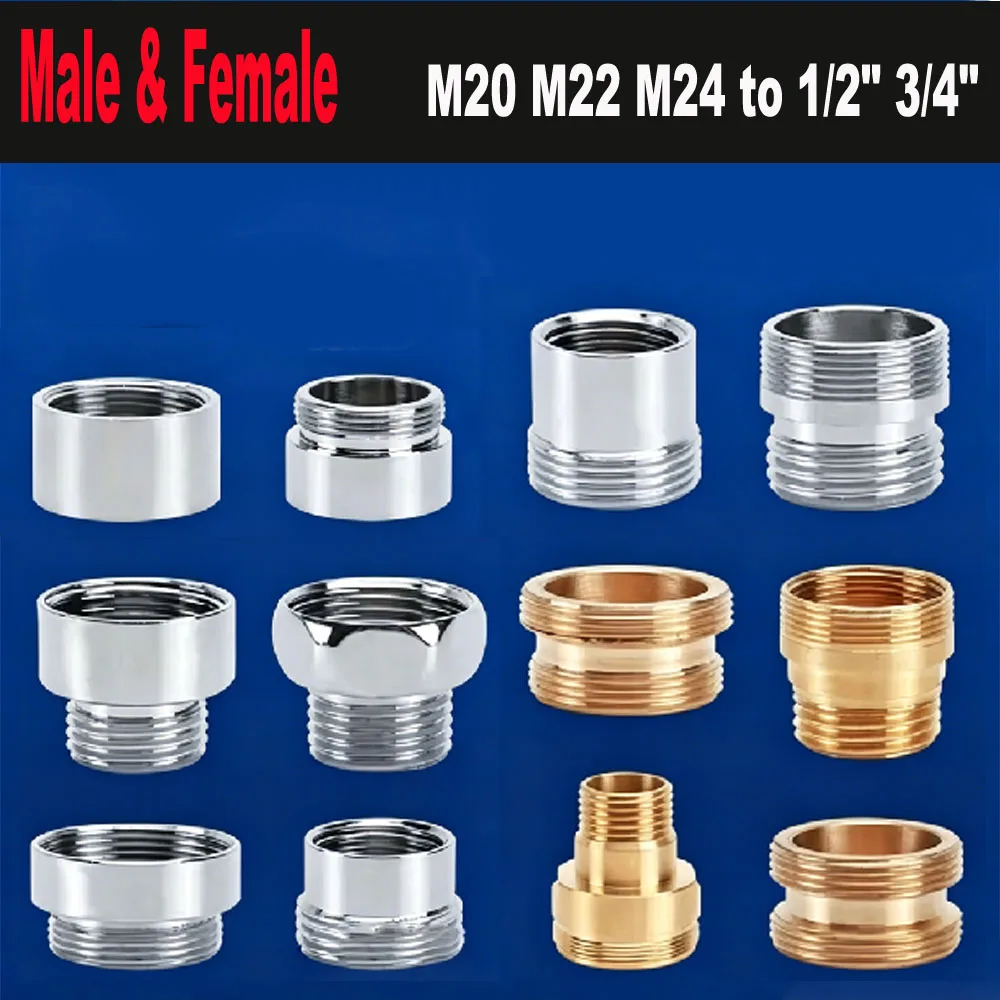 

M20 M22 M24 to 1/2" 3/4" Brass Tap Aerator Connector-Male&Female Fine/Coarse Thread | Water Saving Kitchen Faucet Adaptor