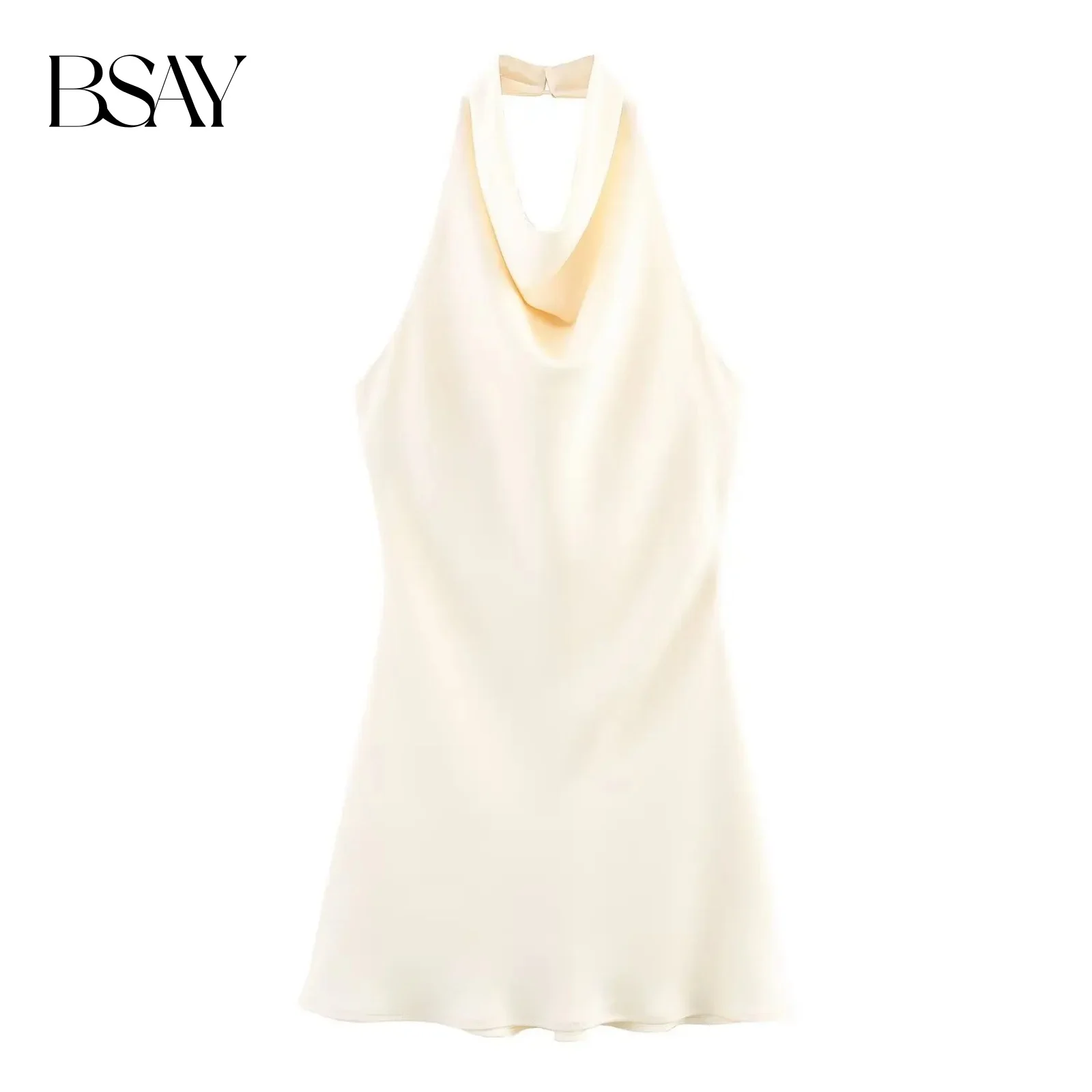 BSAY Satijnen Textuur Jurk voor Dames Mode Zomer Nieuwe Mouwloze Backless Halter Hals Chique Vrouwelijke Avondjurken Mujer