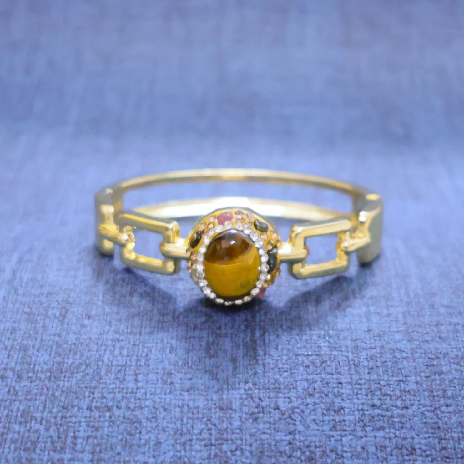 Natural tiger's eye stone cat's eye effect inlaid with natural tourmaline bracelet bangles